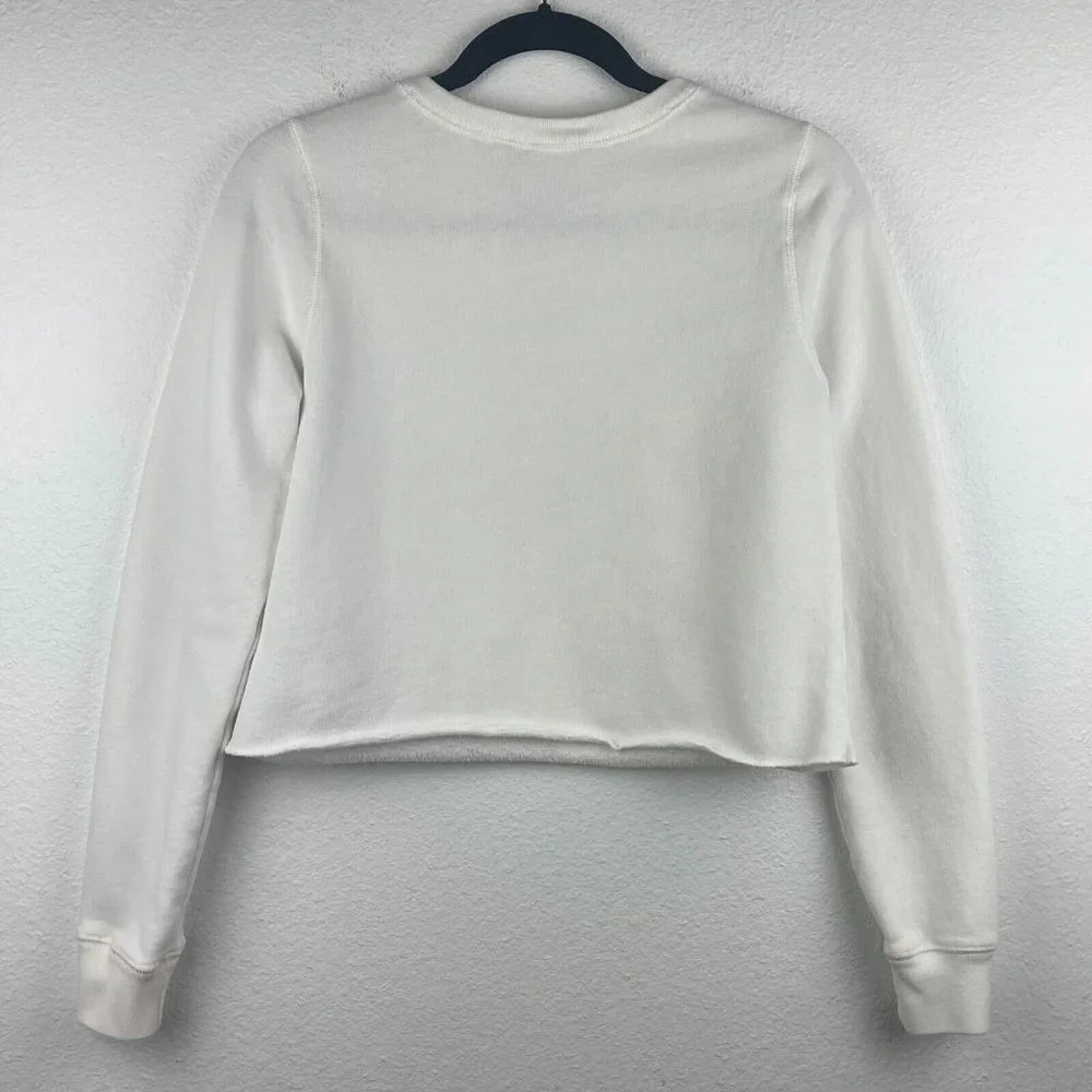Abercrombie & Fitch Sweatshirt Womens Sz S Spell Out Logo Cropped Pullover White - Picture 2 of 7